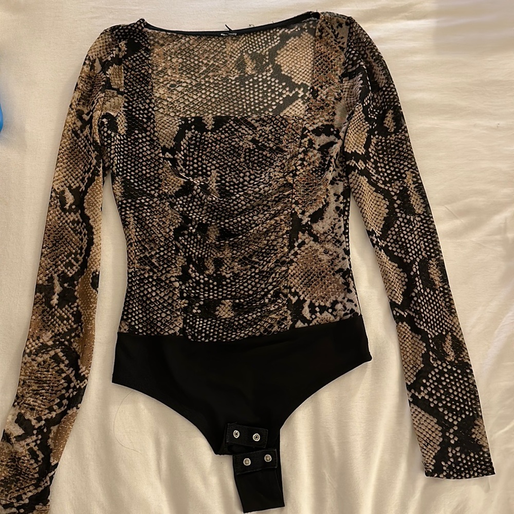 Windsor Women’s Squareneck Snakeskin Mesh Bodysuit (Size: XS)